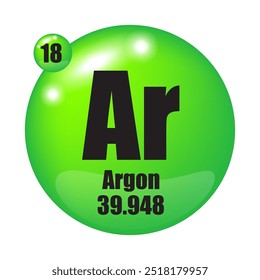 Argon element icon. Ar symbol focus. Atomic number 18. Mass 39.948.