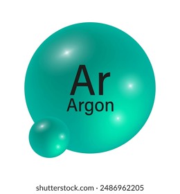 Argon element icon. Glossy teal sphere. Chemical symbol Ar. Vector illustration.