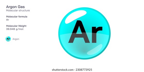 Argon Gas molecular structure formula. Periodic table structural molecular formula Vector design. Pharmaceutical compounds and composition. Easily printable product with correct CPK colour.