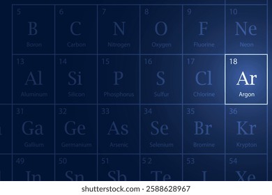 Argon highlighted element in periodic table with glowing effect