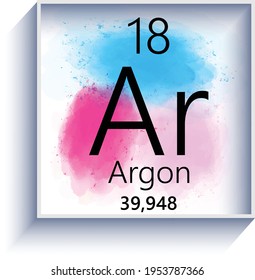 argon periodic table element icon on white background, watercolor style vector illustration
