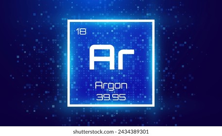 Argon. Periodic Table Element with Symbol Ar. Chemical Element Card with Number and Atomic Weight. Design for Education, Lab, Science Class. Vector Illustration.