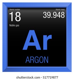 Argon symbol. Element number 18 of the Periodic Table of the Elements - Chemistry - Blue  square frame with black background