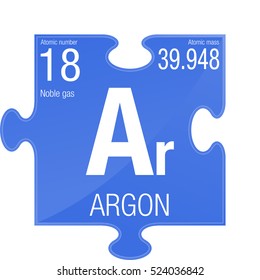Argon symbol. Element number 18 of the Periodic Table of the Elements - Chemistry - Puzzle piece with blue background