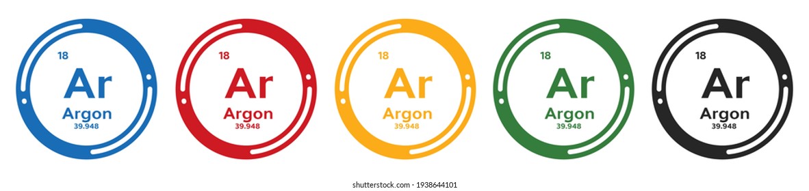 Argon symbol set. flat design vector illustration in 5 colors options for webdesign