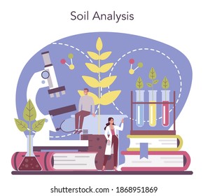 Argonomist concept. Scientist making research in agriculture. Idea of farming and cultivation. Organic harvest selection. Isolated vector illustration