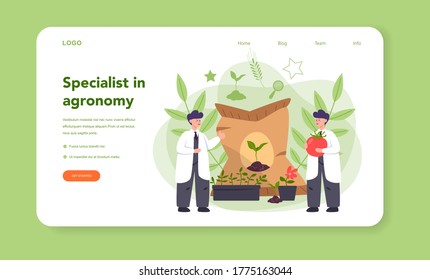 Argonomist web banner or landing page. Scientist making research in agriculture. Idea of farming and cultivation. Organic harvest selection. Isolated vector illustration