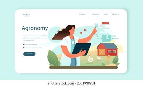 Argonomist web banner or landing page. Scientist making research in agriculture. Idea of farming and cultivation. Organic harvest selection. Isolated vector illustration