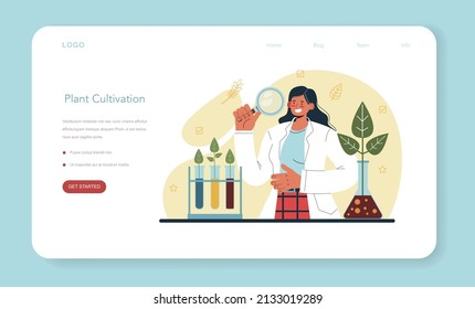 Argonomist web banner or landing page set. Scientist making research in agriculture. Idea of farming and cultivation. Organic harvest selection. Isolated vector illustration