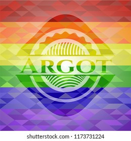 Argot emblem on mosaic background with the colors of the LGBT flag