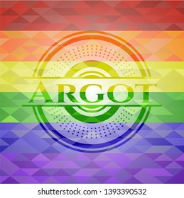 Argot emblem on mosaic background with the colors of the LGBT flag