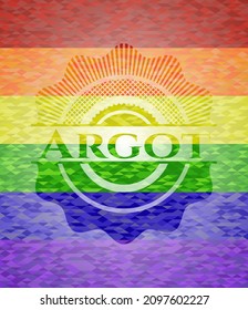Argot on mosaic background with the colors of the LGBT flag. 