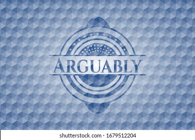 Arguably blue emblem or badge with abstract geometric polygonal pattern background. Vector Illustration. Detailed.