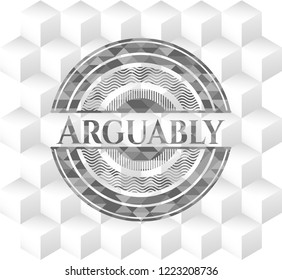Arguably grey emblem with cube white background