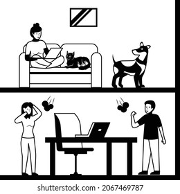 arguing couple Concept, neighbour family conflicts and disputes Vector Icon Design, neighbourhood conflicts Stock illustration, bad neighbors Symbol, invasion of privacy Graphic