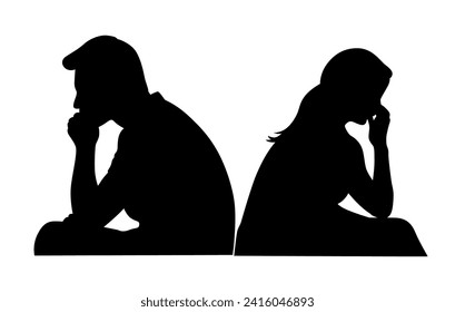 Arguing couple, silhouettes of quarreling parents, family quarrel silhouette