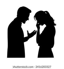 Arguing couple, silhouettes of quarreling parents, family quarrel silhouette