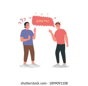 Arguing men flat color vector detailed character. Angry guy swearing at friend. Aggressive shouting. Cursing in conversation isolated cartoon illustration for web graphic design and animation