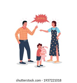 Arguing parents with scared child flat color vector detailed characters. Husband and wife quarrel. Sad son. Family conflict isolated cartoon illustration for web graphic design and animation