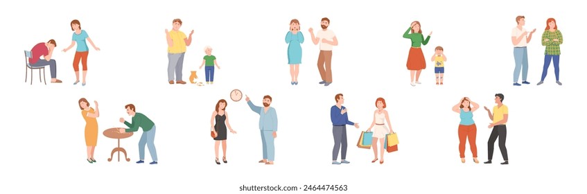 Arguing People Character Have Quarrel and Conflict Vector Set