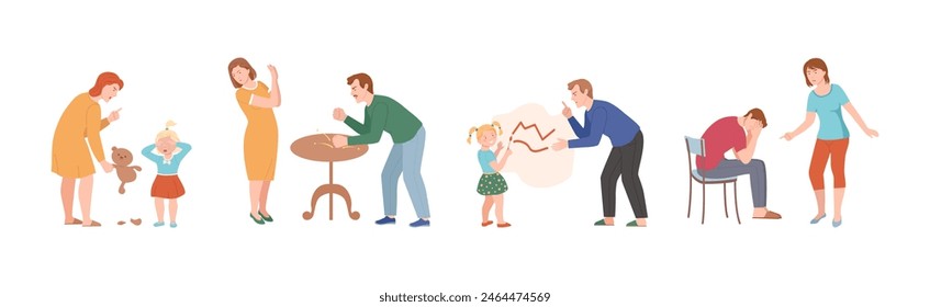 Arguing People Character Have Quarrel and Conflict Vector Set
