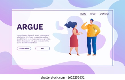 Arguing people flat vector illustration. Angry man and woman screaming and shouting cartoon characters. Relationship problem, misunderstanding, family conflict concept design elements