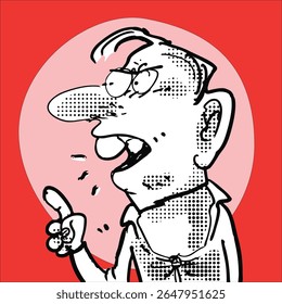 arguing with someone, cartoon man portrait funny vector illustration
