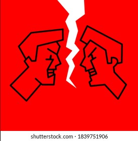 an argument between two people. Linear drawing