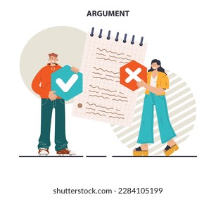 Argument concept. Controversy or disagreement conversation. Troubled communication between people. Alternative views or two opposites conflict. Flat vector illustration