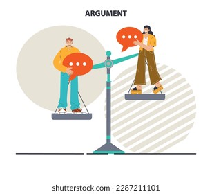Argument concept. Controversy or disagreement conversation. Troubled communication between people. Alternative views or two opposites conflict. Flat vector illustration