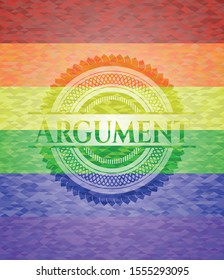Argument emblem on mosaic background with the colors of the LGBT flag