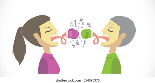 argument with glove in their tongue young woman with old man