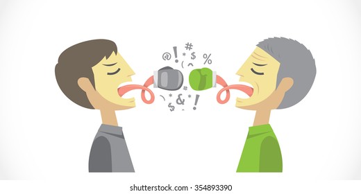 argument with glove in their tongue young man with old man