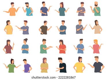 Argument icons set cartoon vector. Scream angry. Men team