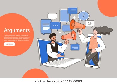 Arguments between man and woman outline. Problems in relations between family members. Productive business conversation. communication between coworkers. people talking or having lively. vector