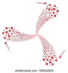 Arguments fireworks swirl rotation. Vector illustration style is flat red iconic symbols on a white background. Object twirl combined from random pictograms.