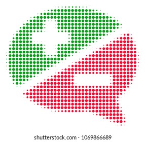 Arguments halftone vector pictogram. Illustration style is dotted iconic Arguments icon symbol on a white background. Halftone texture is circle blots.