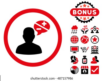 Arguments icon with bonus images. Vector illustration style is flat iconic bicolor symbols, intensive red and black colors, white background.