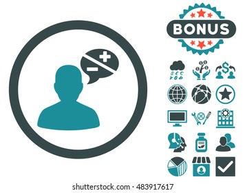 Arguments icon with bonus pictures. Vector illustration style is flat iconic bicolor symbols, soft blue colors, white background.