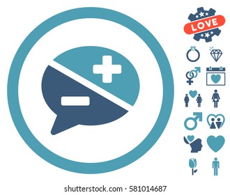 Arguments icon with bonus valentine design elements. Vector illustration style is flat iconic cyan and blue symbols on white background.