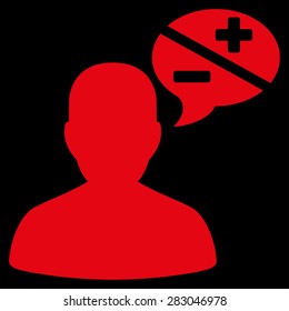 Arguments icon from Business Bicolor Set. Vector style: flat symbol, red color, rounded angles, black background.