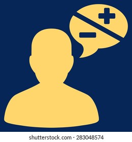 Arguments icon from Business Bicolor Set. Vector style: flat symbol, yellow color, rounded angles, blue background.