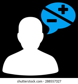 Arguments icon from Business Bicolor Set. Vector style: bicolor flat symbol, blue and white colors, rounded angles, black background.