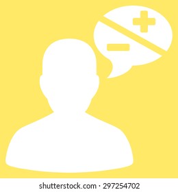 Arguments icon from Business Bicolor Set. Vector style is flat symbol, white color, rounded angles, yellow background.