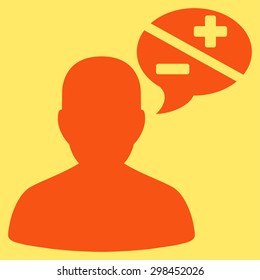 Arguments icon from Business Bicolor Set. Vector style is flat symbol, orange color, rounded angles, yellow background.