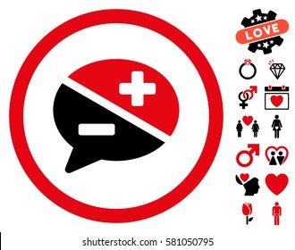 Arguments pictograph with bonus amour graphic icons. Vector illustration style is flat iconic intensive red and black symbols on white background.