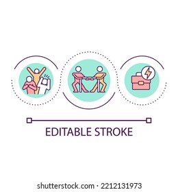 Arguments and rudeness at workplace loop concept icon. Bullying behavior abstract idea thin line illustration. Anti-bullying policy. Isolated outline drawing. Editable stroke. Arial font used