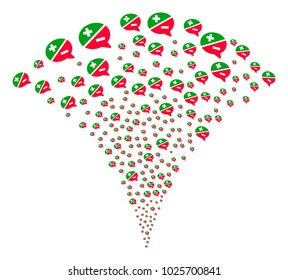 Arguments stream fountain. Vector illustration style is flat iconic symbols. Object fountain combined from random pictographs as arguments fireworks.