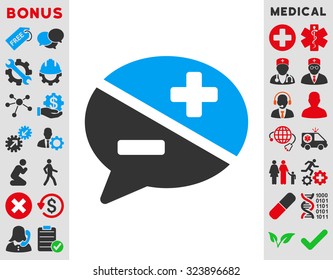 Arguments vector icon. Style is bicolor flat symbol, blue and gray colors, rounded angles, white background.