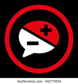 Arguments vector icon. Style is bicolor flat rounded symbol, red and white colors, rounded angles, black background.